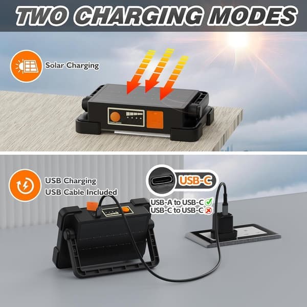 120W Solar Powered Work Light 144 LED Beads 10000 Lumens Four Lighting Modes Suitable for Emergencies Camping and Mechanical Repairs (Black)