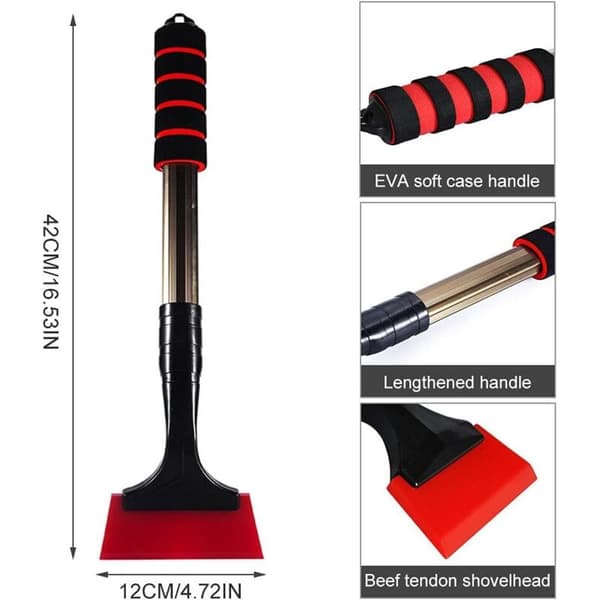 Ice Scraper, 42 cm Snow Scraper with Non-Slip Handle, Extended Snow and Ice Scraper for Car Windshields and Home Windows (Red)
