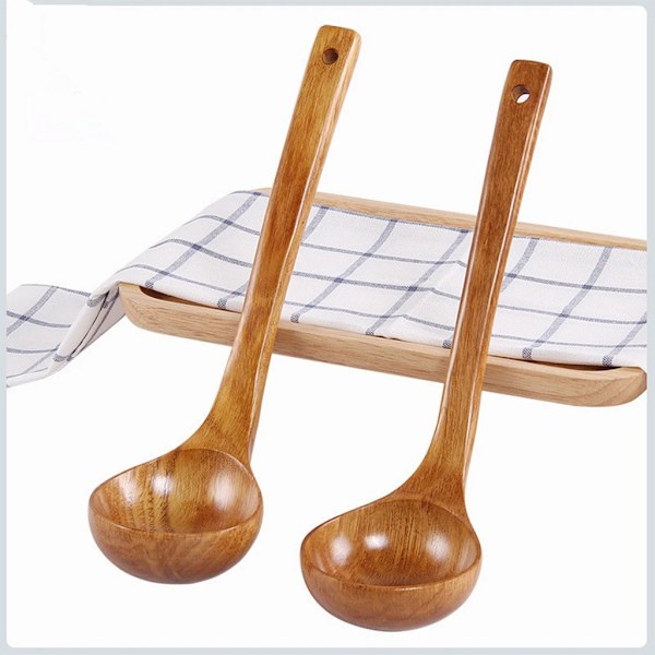 2 Naturträ Långa Handtag Rissoppsskedar Stor Ladle, ZQKLA