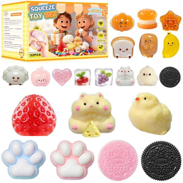 22-delars Taba Squishy Leksaksset, Kattbajs Squishy Pack för Stresslindring