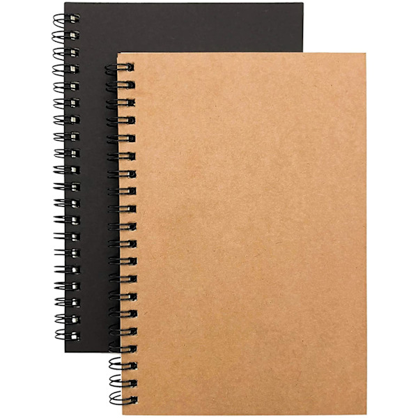 Spiralblock med mjuk pärm, 2-pack, tomt skissblock, spiralblock med memoanteckningar, dagboksblock, planerare med olinjerat papper, 100 sidor/ 50