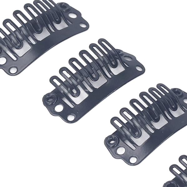 100 st 2,3 cm U-formade perukklämmor 6 kamtänder i rostfritt stål svarta peruktillbehör snäppkamklämmor för hårförlängning