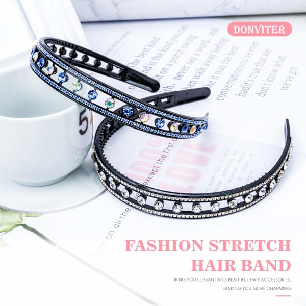 Rhinestone Crystal Hårband, Dubbel rad halkfria tänder stretchig plast hårband, bekvämt och glittrande hårband