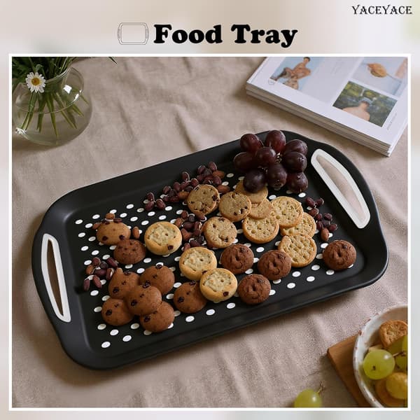 Matbrickor, serveringsbrickor set, 2-pack svarta matbrickor - halkfria, silikonprickar, serveringsbrickor för mat, dryck, frukt, dessert