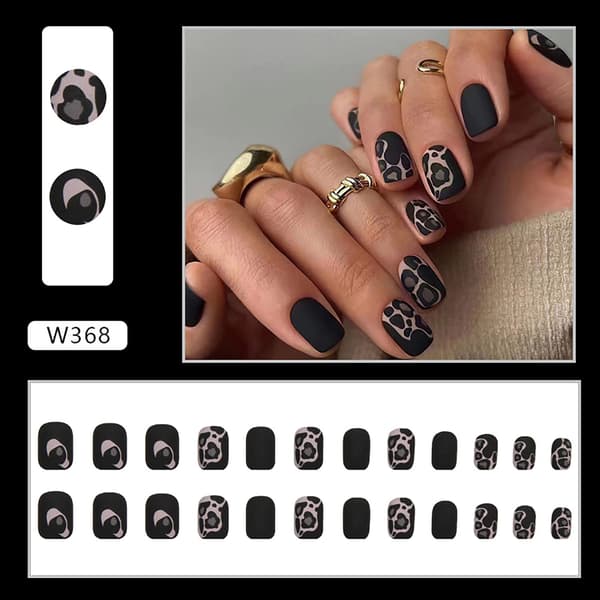 Short false nails with leopard print 24 pcs Full coverage reusable false nails