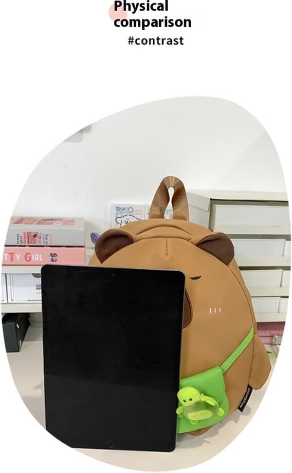 Backpack, 15L Holds laptop in compartment, With Capybara pendant, Brown