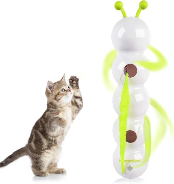 Interactive Cat Toy with Feather, Motion Sensor, Automatic Fluffy Tail, and Whack-A-Mole Cat Toy.