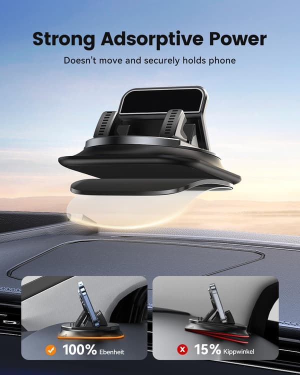 360° Rotating Dashboard Phone Holder with Adjustable Spring Clamp