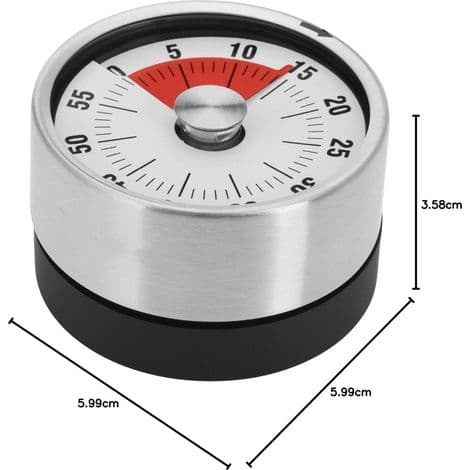 Kjøkkentimer, mekanisk, magnetisk, 1-60 minutter, rustfritt stål/plast