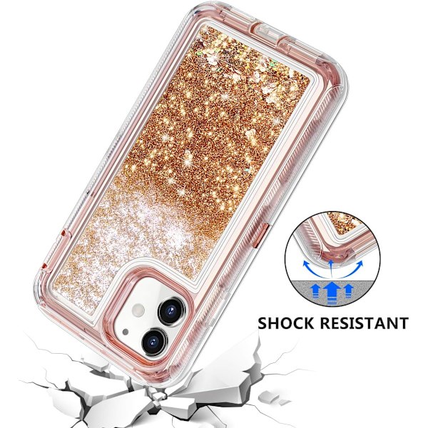 Skyddande fodral för iPhone 11 Glitter, flytande Bling Quicksand 3 i 1 Hybrid stöttålig stöttålig hård stötfångare mjukt genomskinligt gummiskydd