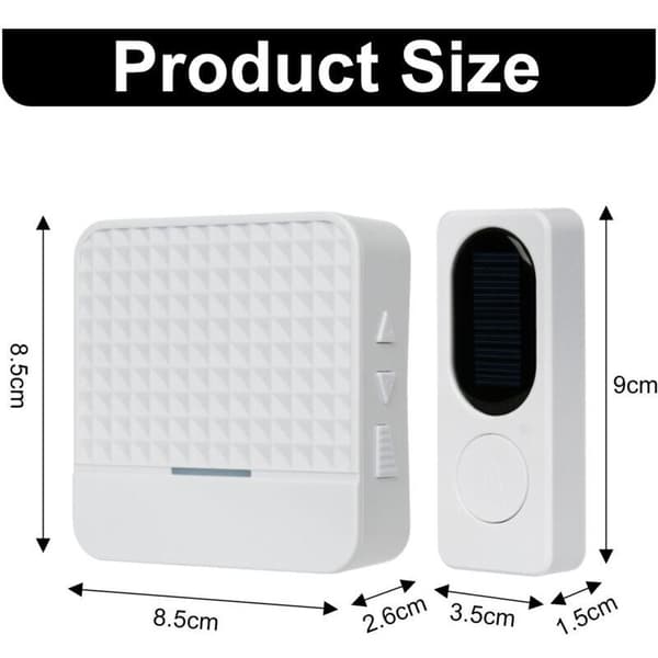 Waterproof Wireless Solar Doorbell Alarm System, 300m Range, 52 Ringtones with LED Light