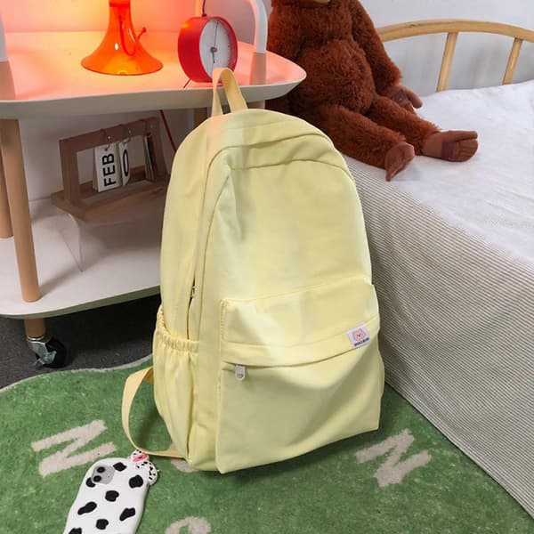 Hvit Canvas Laptop Skolesekk for Jenter med Flere Lommer