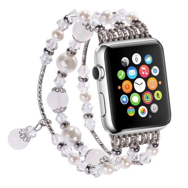 Band kompatibelt med Apple Watch, Elastiskt handgjort pärlarmband för kvinnor, flickor för serie 5 4 3 2 1, vit 38-40 mm vit