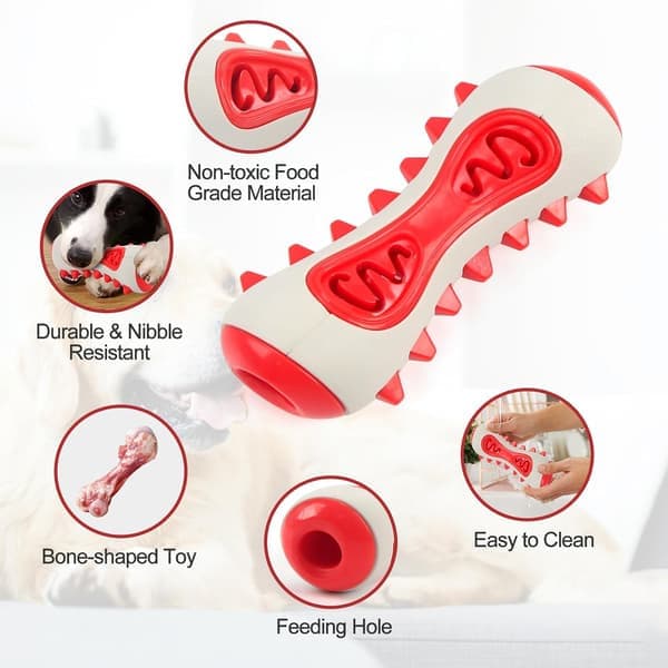 Hundelegetøj, interaktiv dental godbiddispenser, holdbart TPR-bidelegetøj, velegnet til aggressive bidere, 14,5 x 6,4 cm (rød) red