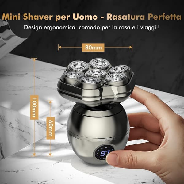 7D magnetisk barbermaskin Absolute-6 - Zero Glip hodebarbermaskin, IP67 vanntett med LED-skjerm, 6-i-1 hår