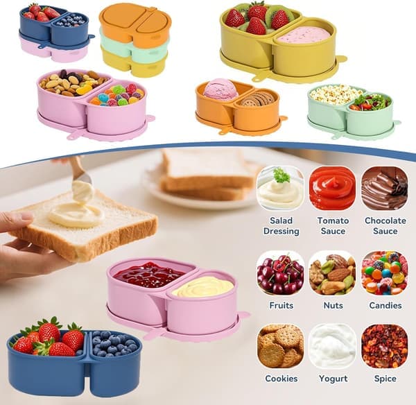 Silicone Dual Compartment Spice Box, Snack Container, Dishwasher Safe, Stackable Snack Box, Storage Box
