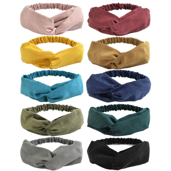 10-pack Boho hårband pannband för kvinnor, kors elastiska tvinnade vintage håraccessoarer för kvinnor