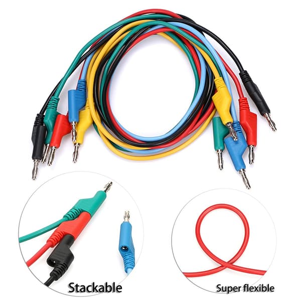 5 stk. doble 4 mm bananplugg multimetertestledninger, stablebare kobberplugger, tilkoblingsbare myke kabler 1 m ledning for elektrisk laboratorietesting