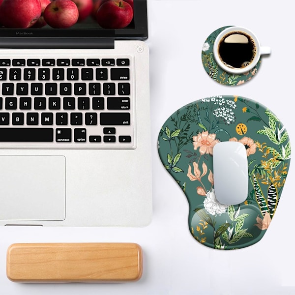 Ergonomisk Musmatta med handledsstöd, Musmattor med halkfri PU-bas för hemmakontor, arbete, studier, enkel skrivning & smärtlindring Rosa Floral Floral Pink