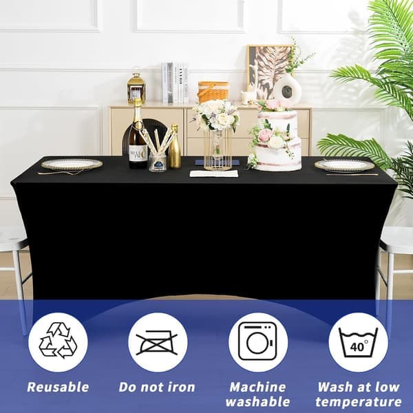 3-pack Black Tablecloth for 6FT Rectangular Tables Rectangular Tablecloths Stretch Spandex Fitted Table Covers 6FT for Parties Trade Shows Banquet
