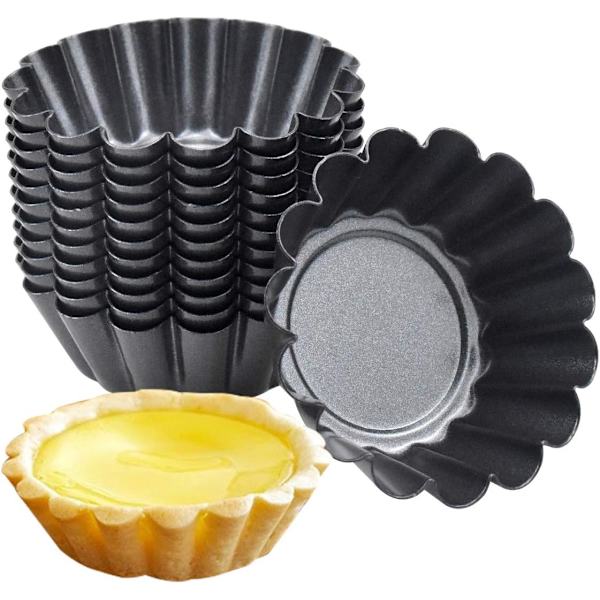 12 st mini pajformar i kolstål, muffinsform, äggpajform, pajformar, pajformar, äggkakform, runda minikakformar med räfflad kant,