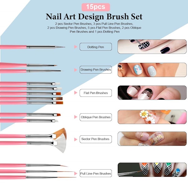 Akryl nagelkonst set nagelpenna designer med 15 st målningspenslar