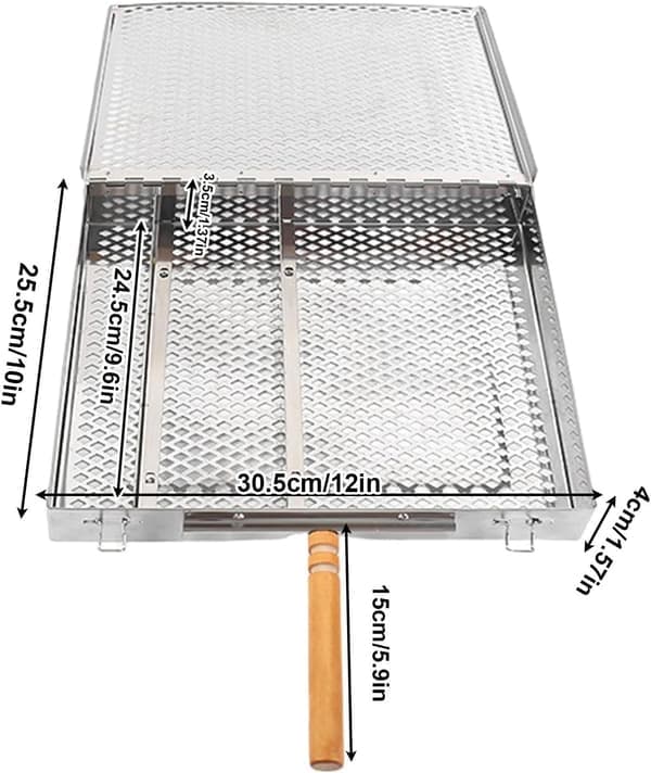 Sammenklappelig grillkurv, rustfrit stål, non-stick, til grillning, fisk, grøntsager, camping & picnics