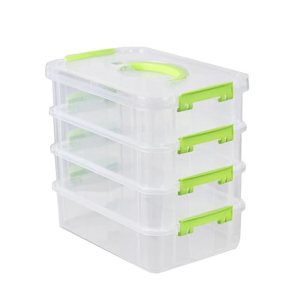 Stackable Storage Box Cosmetic Organizing Box for Playroom Countertop Office Green Handle