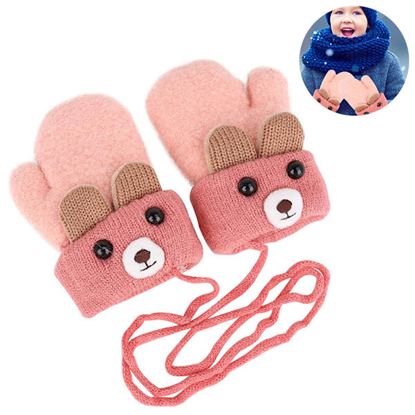 Barn Fleece Fodrade Stickade Vantar för Baby Toddler Pojkar Flickor Vinterhandskar Stickade Tjocka Termiska Handskar blå