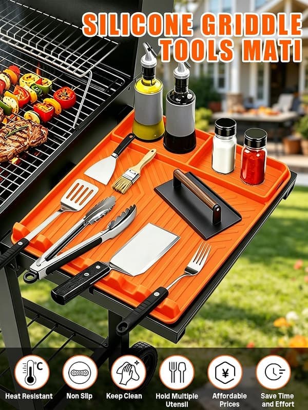 Rulbar silikone grillmåtte til Blackstone stegeplade tilbehør Blackstone silikonemåtte & spatelholder sidehyldebeskytter til udendørs grill