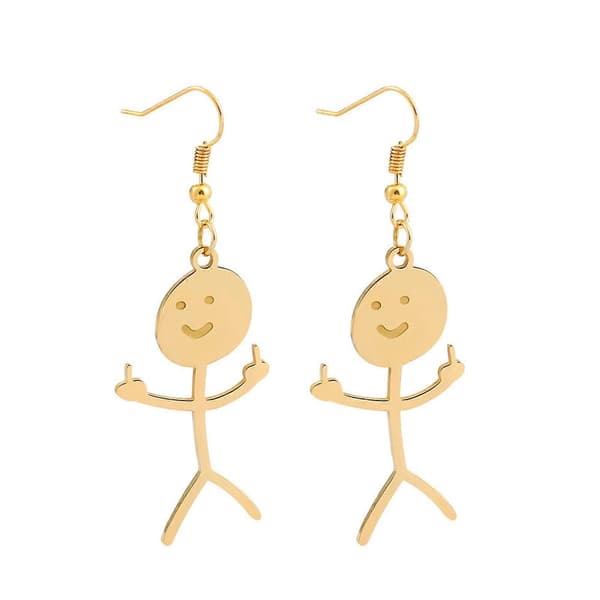 Cool Funny Middle Finger Earrings Cute Handmade Smiley Face Dangle Earrings Gold