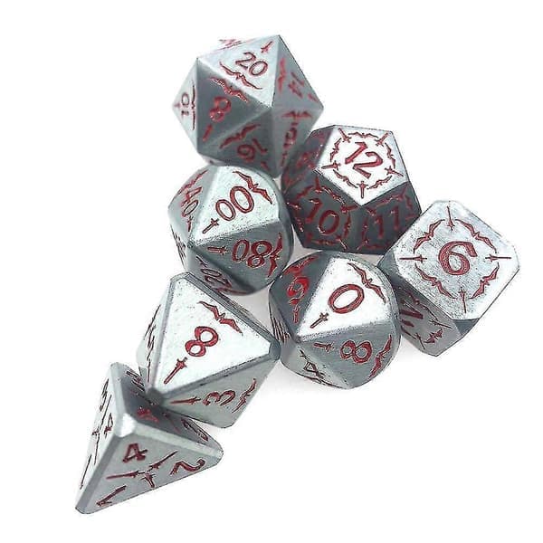 7 mångfacetterade tärningar i legering per set, lämpliga för D&D, RPG, MTG och Dungeons & Dragons bordsspel.
