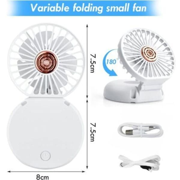 3-in-1 Mini Portable Fan: USB Rechargeable Mini Pocket Fan with Three Speeds (White)