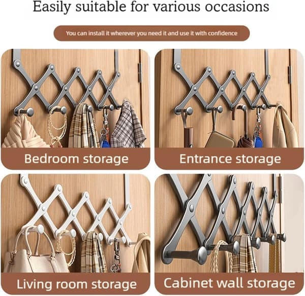 Hanging Door Hat Storage Rack Metal Foldable Adjustable Wall Mounted Hat Rack, 6 Hooks Design, Hanging Baseball Cap Storage Rack