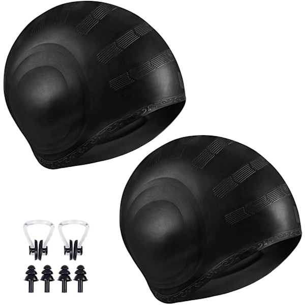 2-pack unisex badmössor med 3D-öronproppar, hållbara flexibla silikon simmössor för kvinnor män barn vuxna, vattentäta badmössor