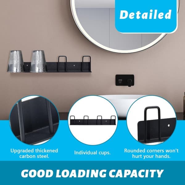 2-pack Drill-Free Wall Mounted Mug Rack with 8 Hooks, Self-Adhesive Metal Cup Holder for Kitchen, Office, Bar Display (Black)