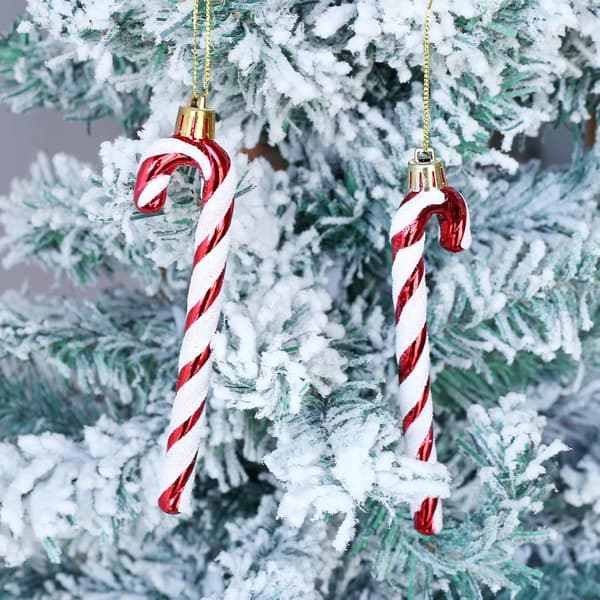 12 Shiny Candy Cane Christmas Tree Decorations Plastic Christmas Tree Ornaments Holiday Party Decorations (Red)