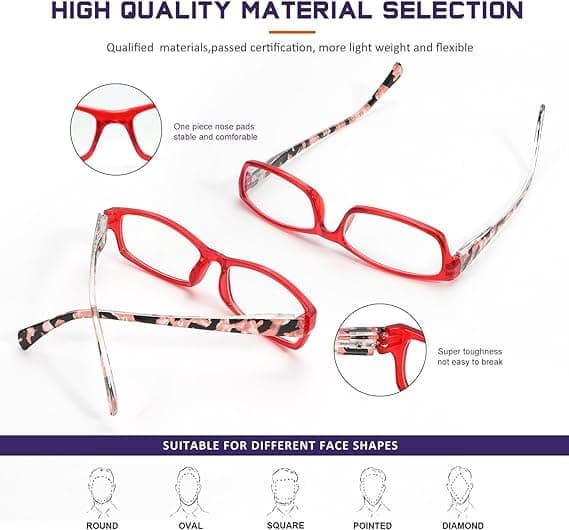 5-pack Blue Light Blocking Reading Glasses with Spring Hinges, Computer Glasses with Anti-Glare and UV Protection, Lightweight Reading Glasses for 2.5x