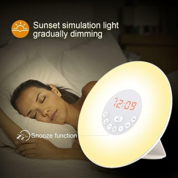 Light-Controlled Alarm Clock: Simulates Sunrise for Gentle Awakening; Features Multi-Color Mood Lighting; Large Screen Time Display.