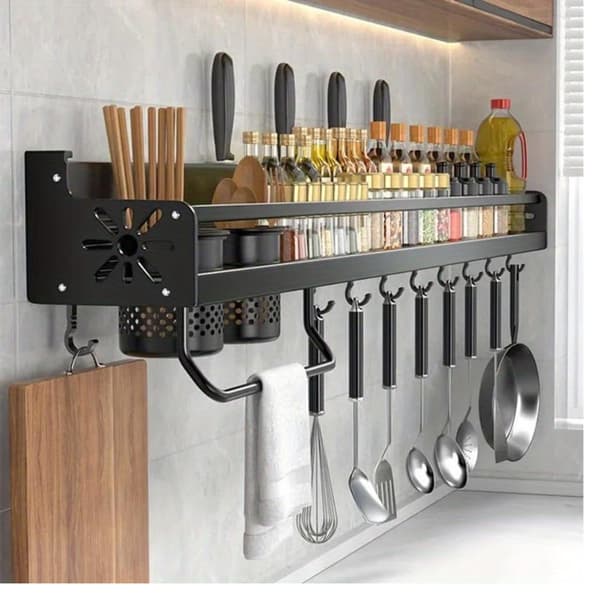 Kitchen Spice Rack Wall Mount Storage Kitchen Wall Rack Black 60cm