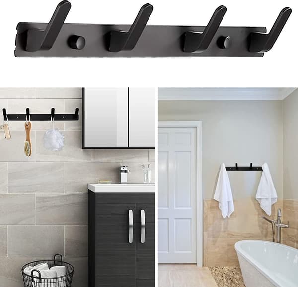 Wall Mounted Coat Hooks 4 Hooks Black Door Hanger Hat Rack Key Hooks For Lmell Wall Clothes