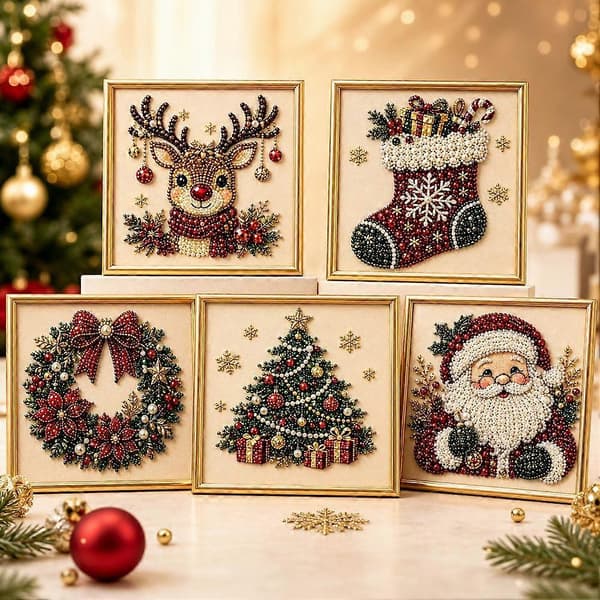 Gør-det-selv juleperlediamantmaleri kunstsæt med ramme 20*20cm A