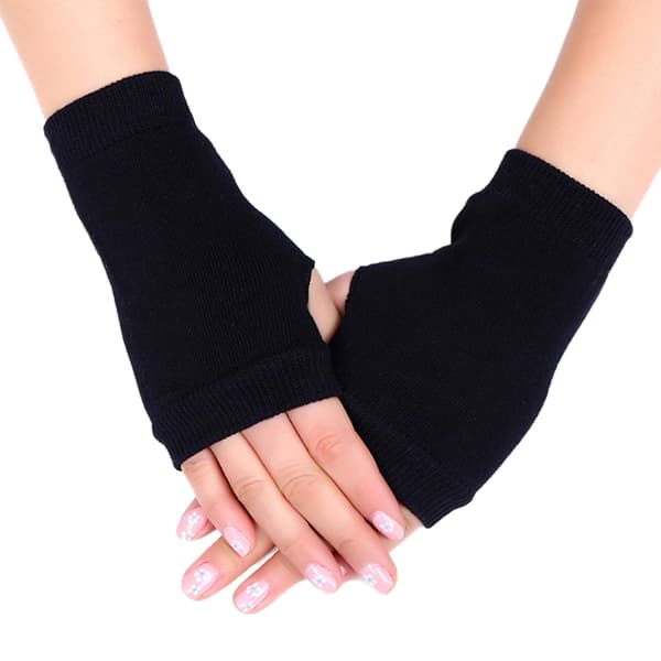 Fingerless Gloves Stretchy Knitted Thumbhole Mittens Solid Color Short Hand Warmers 3