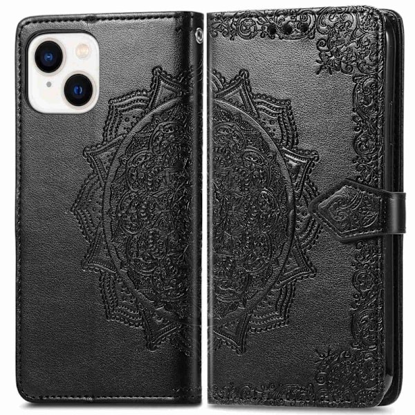 Mandala läder iPhone 14 fodral - Svart Svart