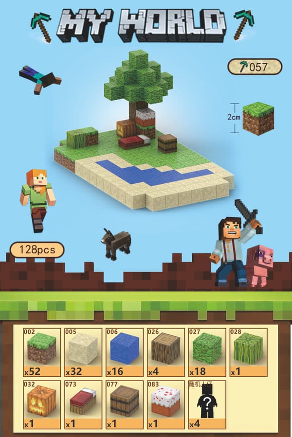 Minecraft byggeklodser, inklusive 128 stykker fire-figur seks-sidede magnetiske legetøj, Strand Beach