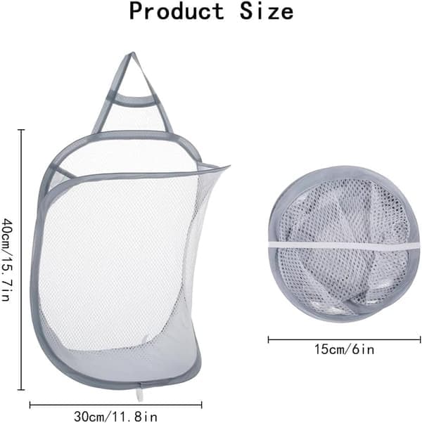 2-pakning - Sammenleggbare vaskekurver i netting, egnet for hjem, hotell, reise, camping, 40x30 cm (hvit + grå)