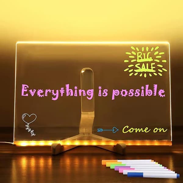 LED Color Board, Acrylic Whiteboard with Light, Luminous Acrylic Message Board, Illuminated Whiteboard with Stand as a Glow