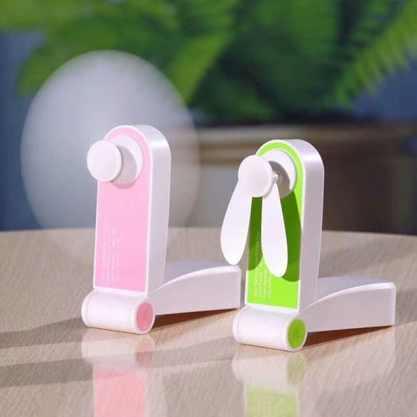 Mini foldbar lommeventilator. Bærbar genopladelig ventilator med USB-kabel - tofarvet pink.