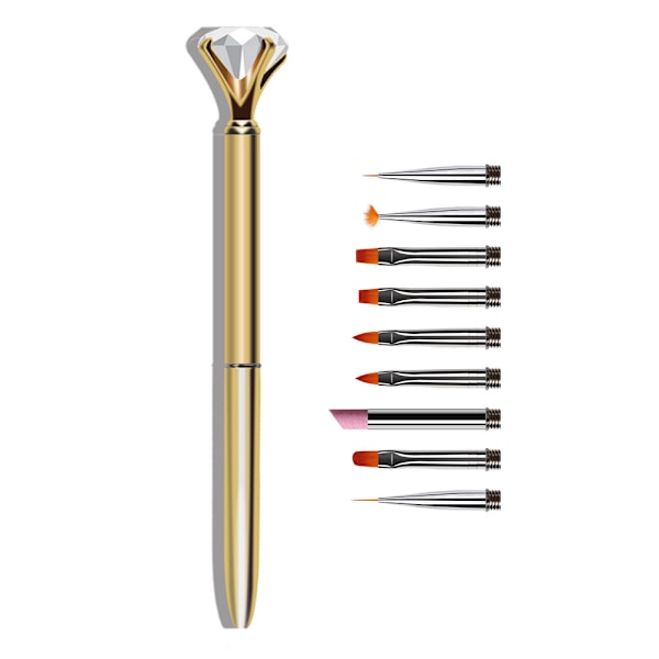 Diamant Akryl Nagelkonst Borste Metallhandtag Builder UV Gel Nagellack Borstar Målning Prickpen Liner Nagel Fransk Borste