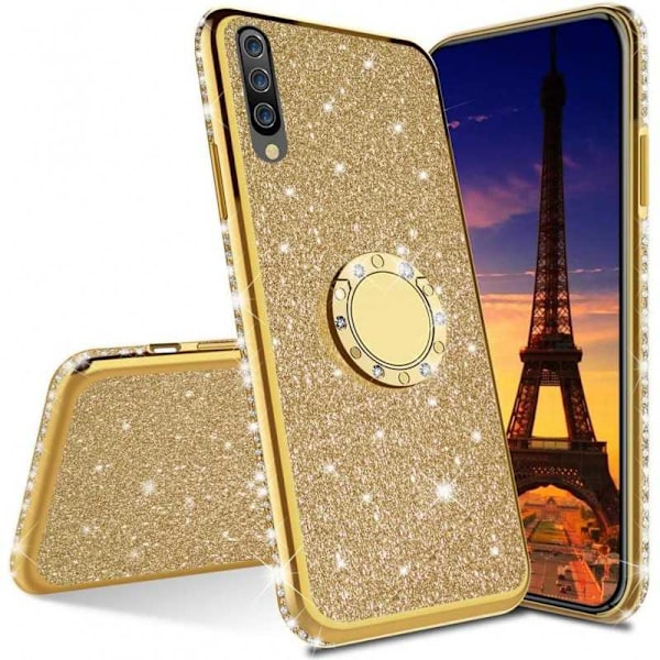 Huawei P30 Lite Stötdämpande Skal med Ringhållare Strass Guld Guld